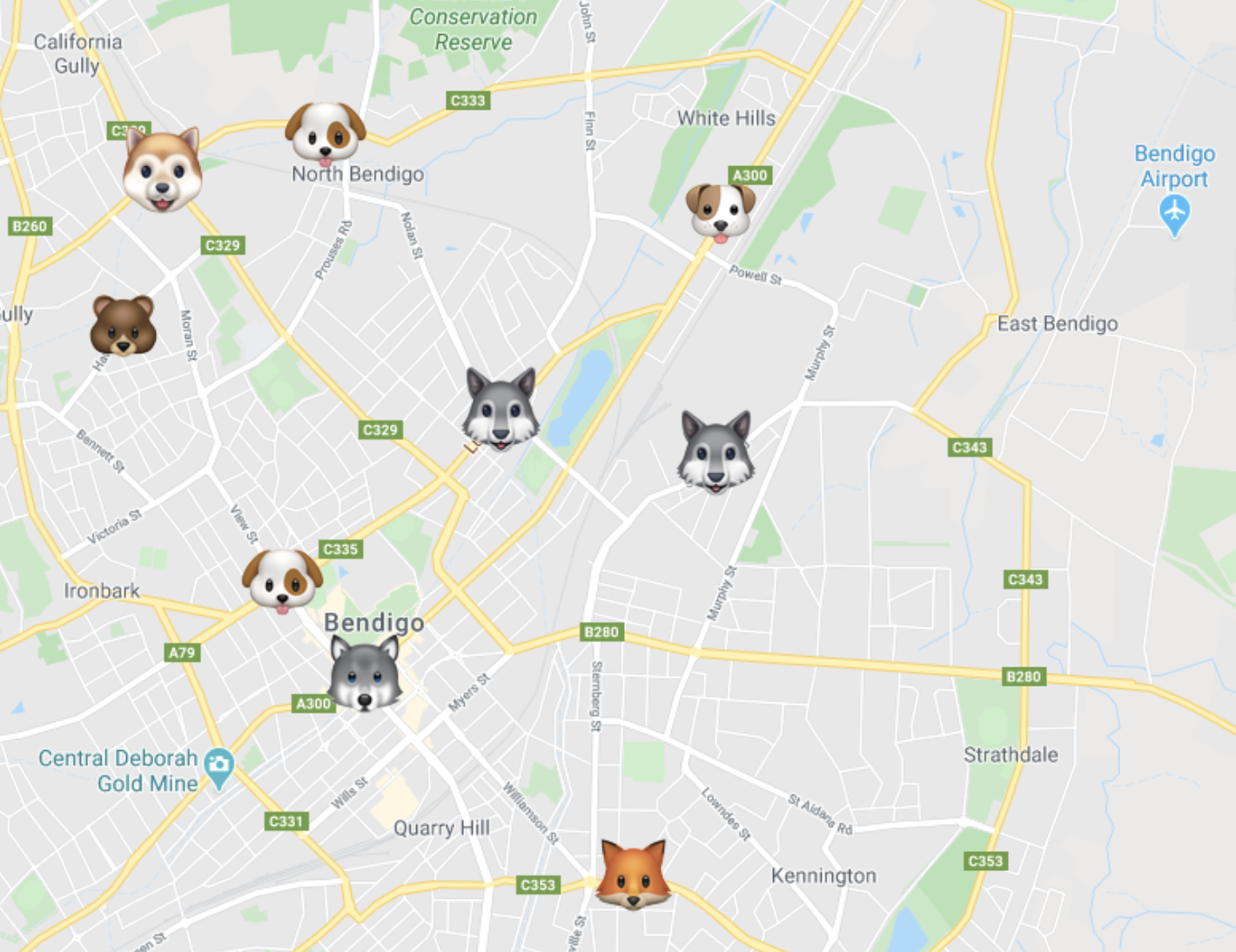 Map of dogs available