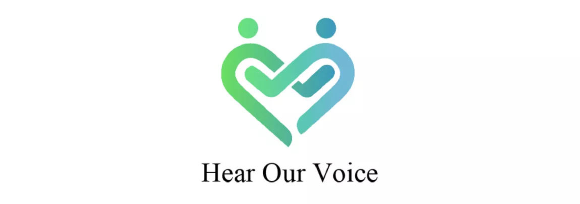 the hear our voice logo on a white background 
