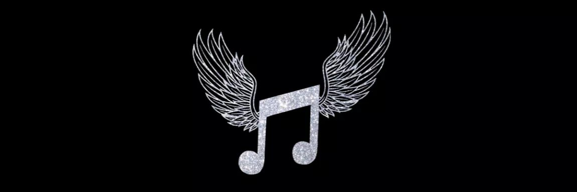 silver music symbol with wings 