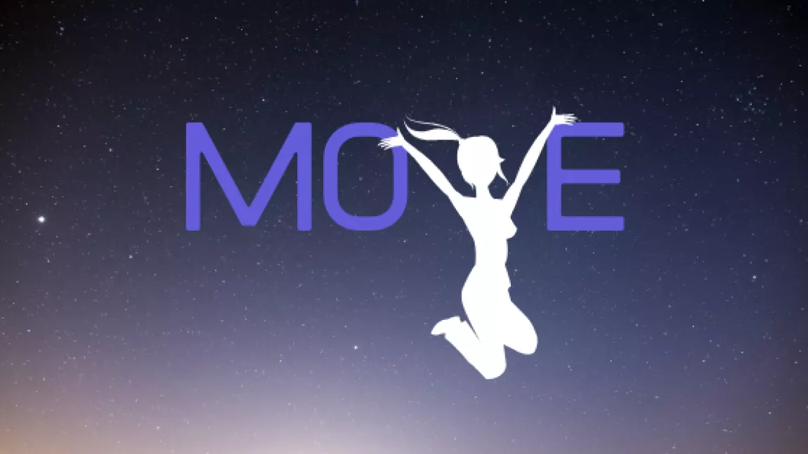 move logo (the v in move is created by the outstretched arms of a jumping woman)
