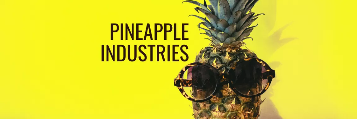 a pineapple wearing glasses against a yellow background